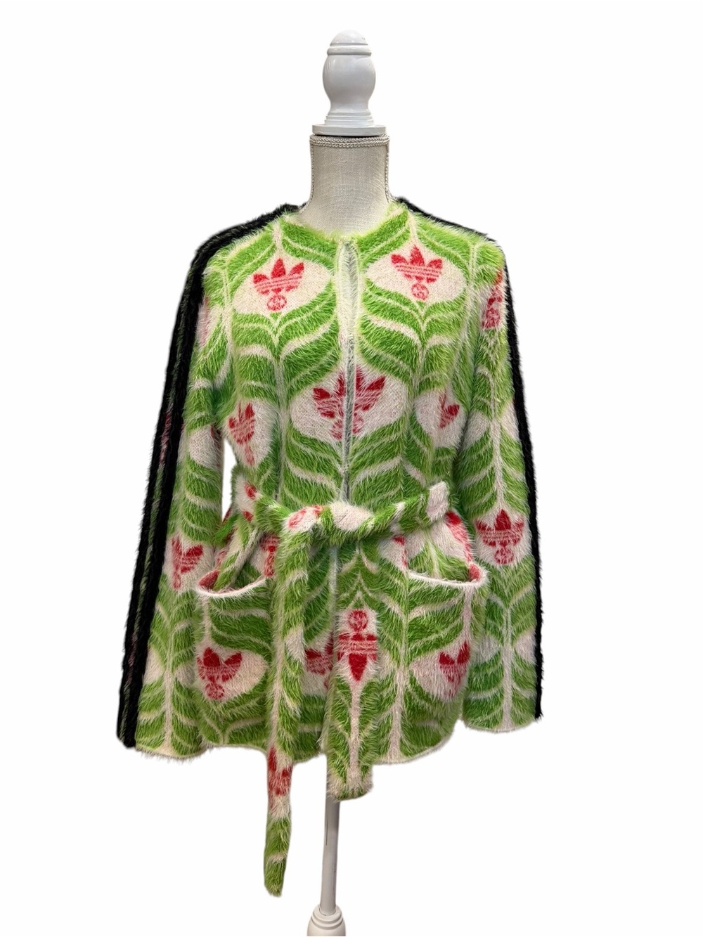 Gucci Adidas Green, White & Red Fuzzy Logo Zip Cardigan - Picture 5 of 12